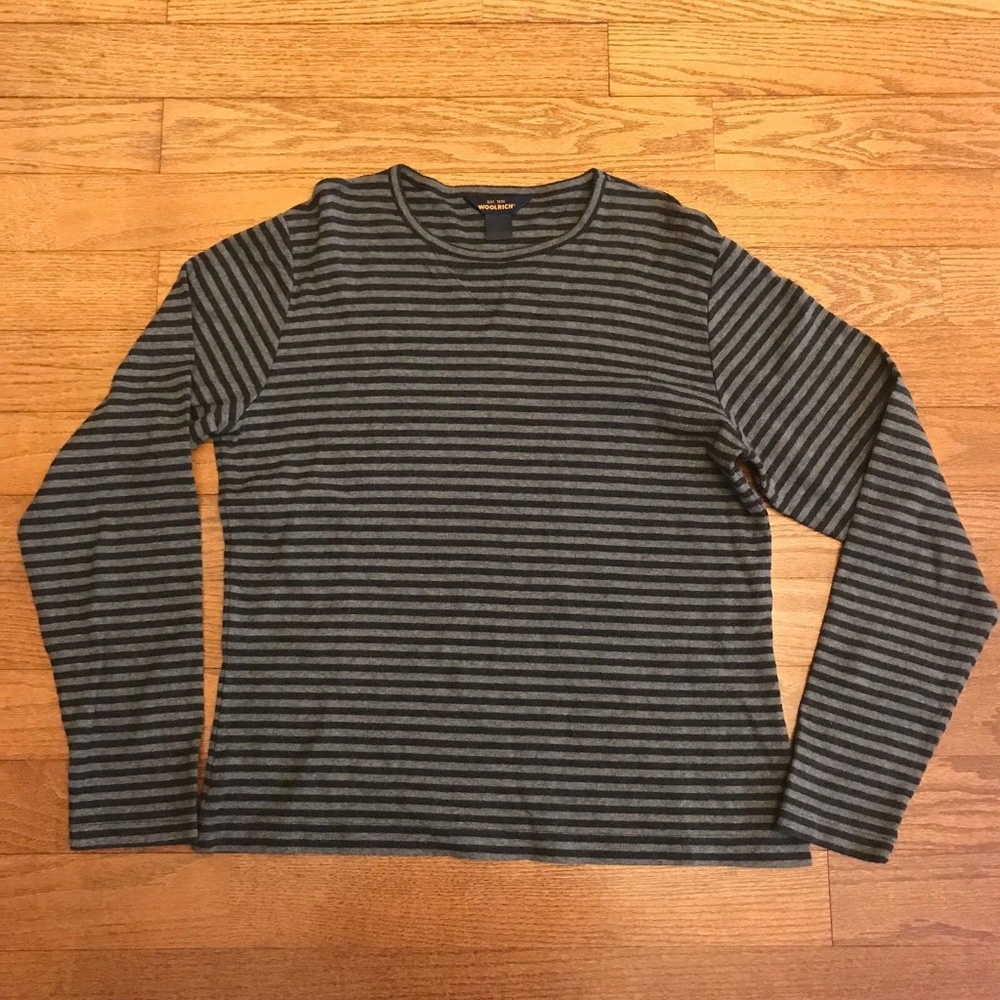 Woolrich Large Black Gray Stripe Long Sleeve Shirt